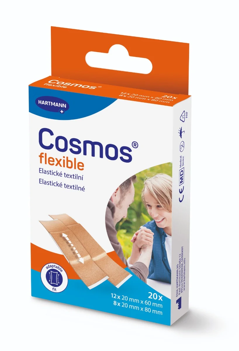 COSMOS Pružná náplasť na rany elastická textilná, 2 veľ. 1×20 ks, náplasť