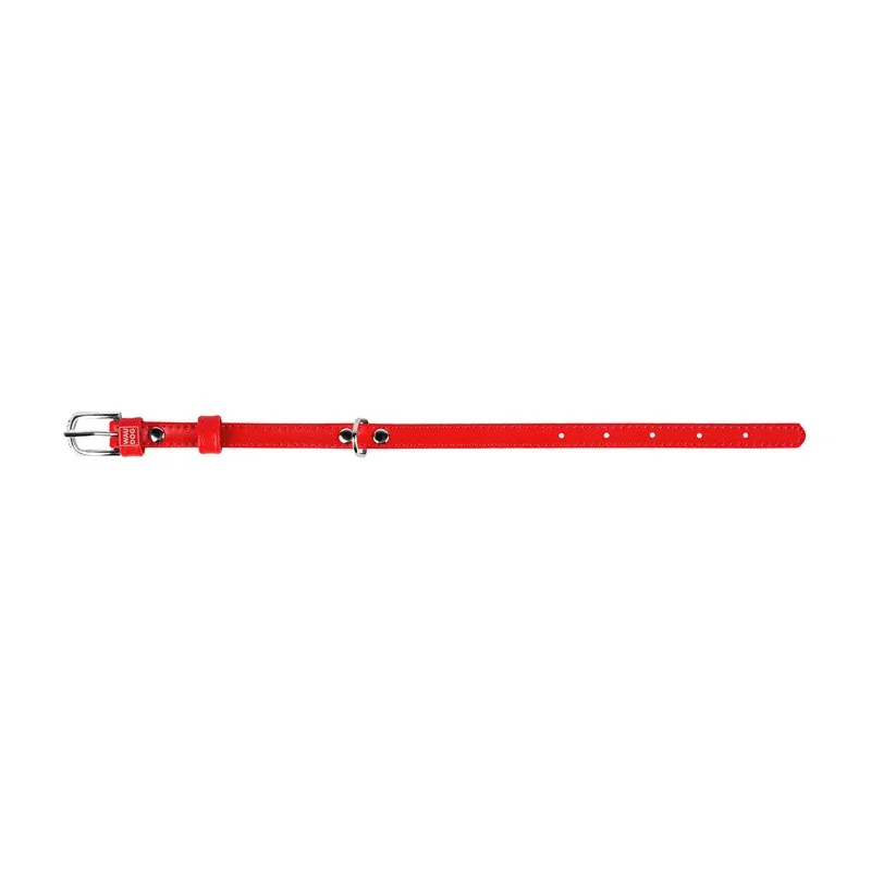 Plochý kožený obojok červenej farby, Obvod krku: 18-21 cm, širka: 9 mm