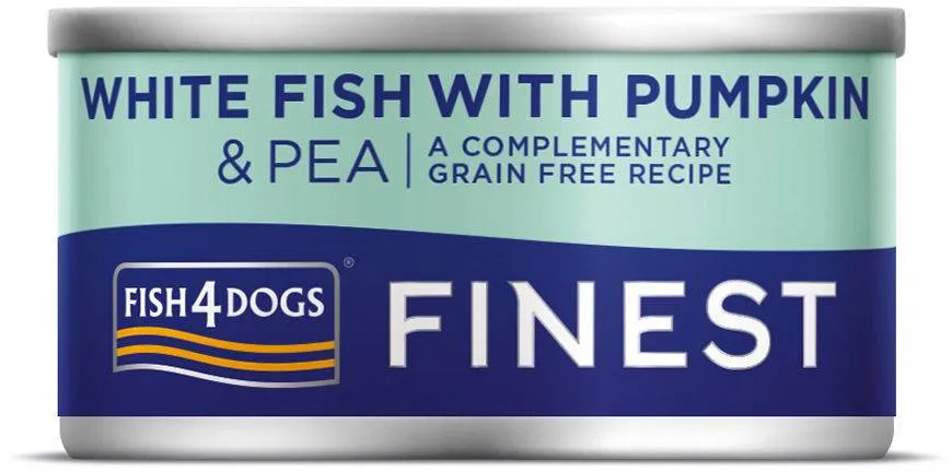 FISH4DOGS Konzerva pre psy Finest biela ryba s tekvicou a hráškom 85g 1×85 g, konzerva pre psy