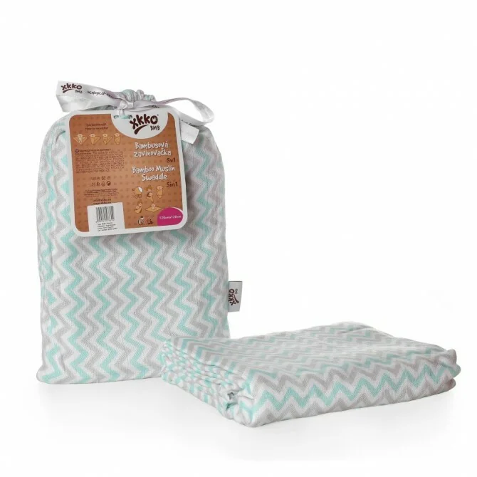 XKKO BMB zavinovačka - osuška, 120x120 - Scandinavian Baby Mint Chevron 1×1 ks, zavinovačka