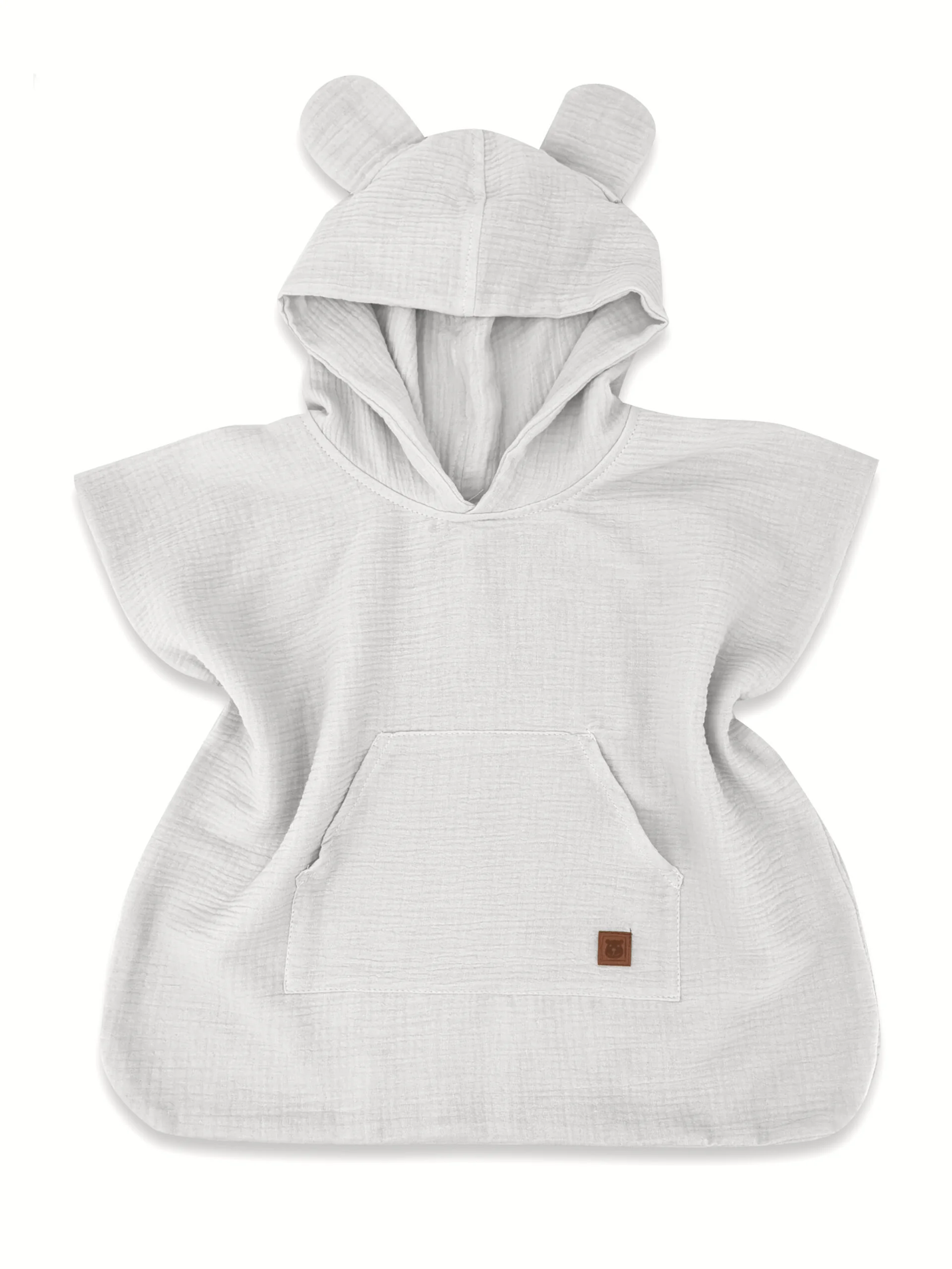 Detské mušelínové pončo lux s kapucňou Teddy, rýchloschnúci, šedé, 110/122