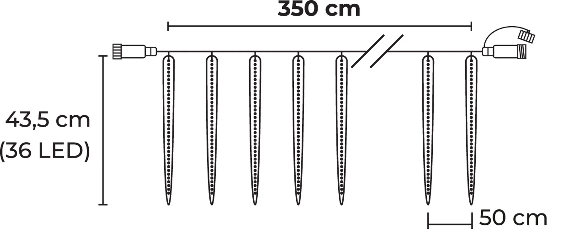 MagicHome LED vodopádová reťaz Icicle, 1 ks 288 LED studená biela, 8 cencúľov, 230V/50Hz, IP44, von, 3,50m, bez adaptéra
