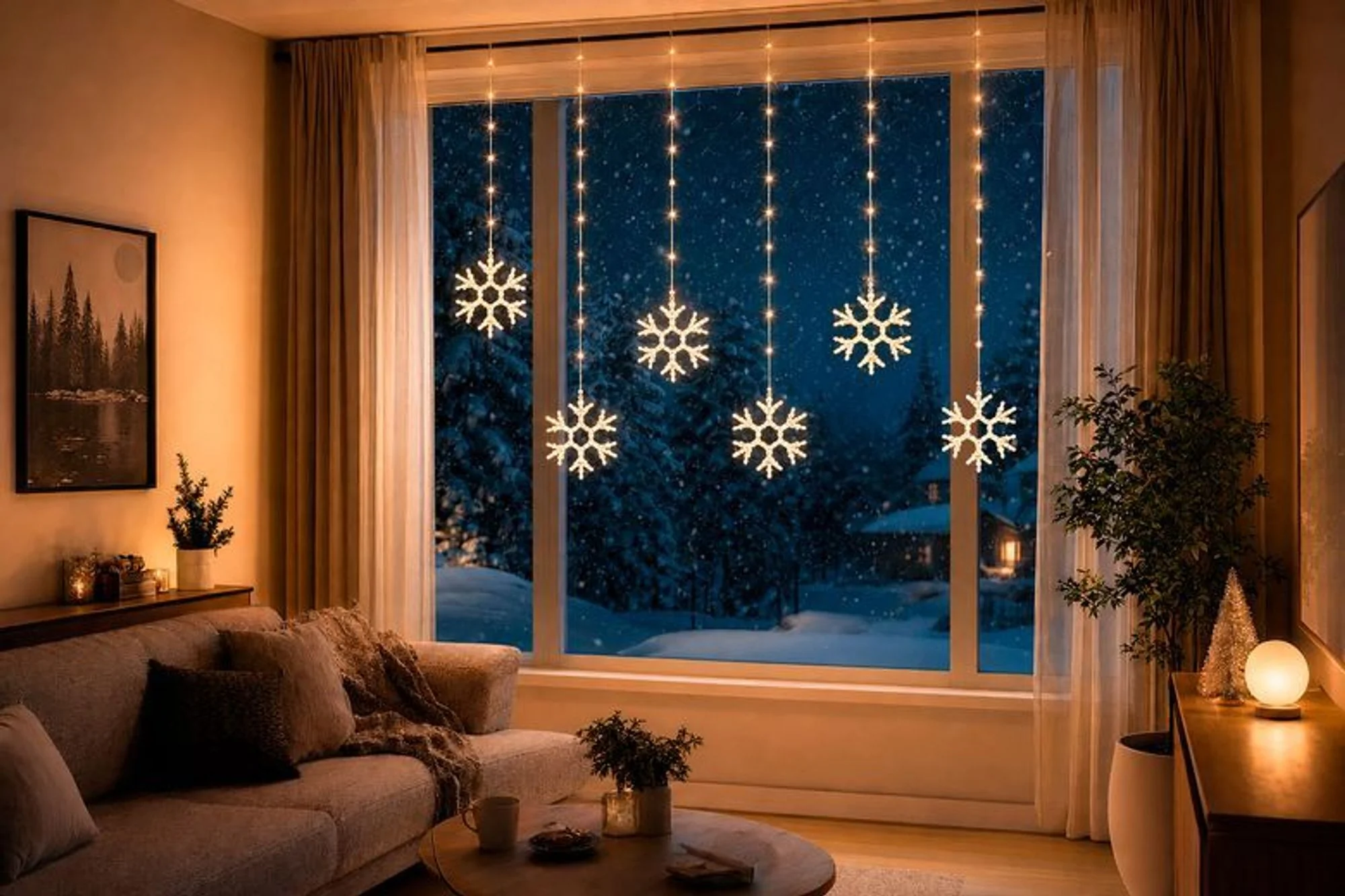 MagicHome LED reťaz so snehovými vločkami, 1 ks Časovač, 96 LED teplá biela, 8+5 funkcií, 3,5 m, IP44