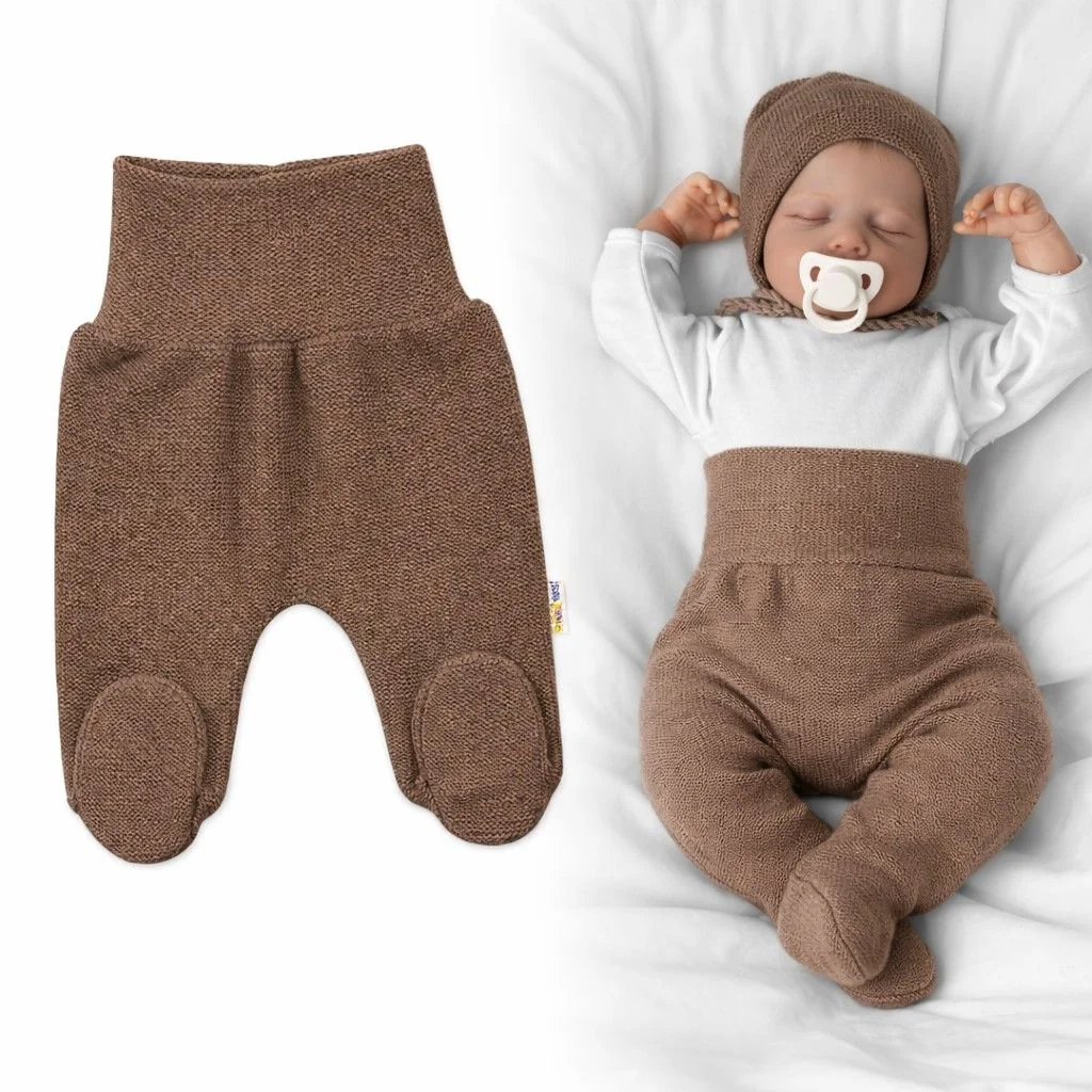 Pletené dojčenské polodupačky Hand Made, Baby Nellys, hnedé, veľ. 56
