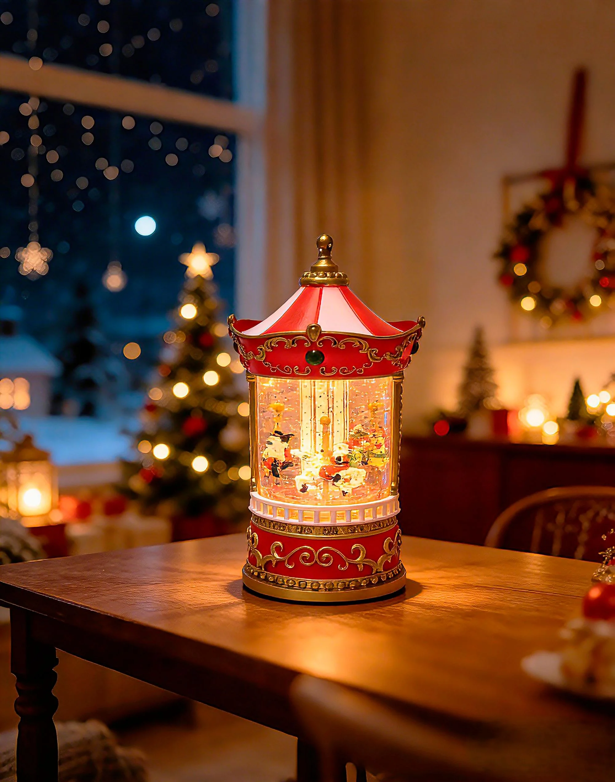 MagicHome vianočný LED kolotoč, 1 ks Teplá biela, 3xAA, 12,3x12,3x24,5 cm