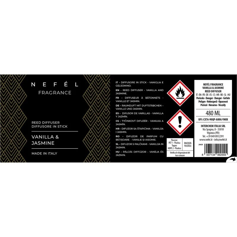 Fragrance Waves tyčinkový difúzor 480ml vôňa Vanilla & Jasmine
