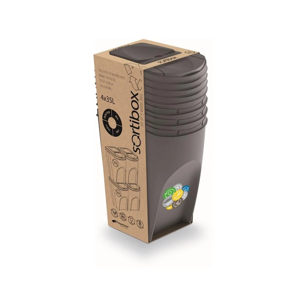 Odpadkový kôš Prosperplast na triedený odpad 4 x 35 l PH ŠE šedý IKWB35S4-405U