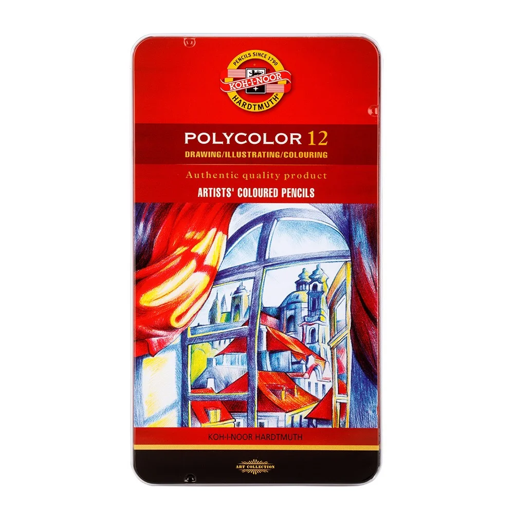 Umelecké pastelky POLYCOLOR v plechu, 12 ks Sada 12 farieb