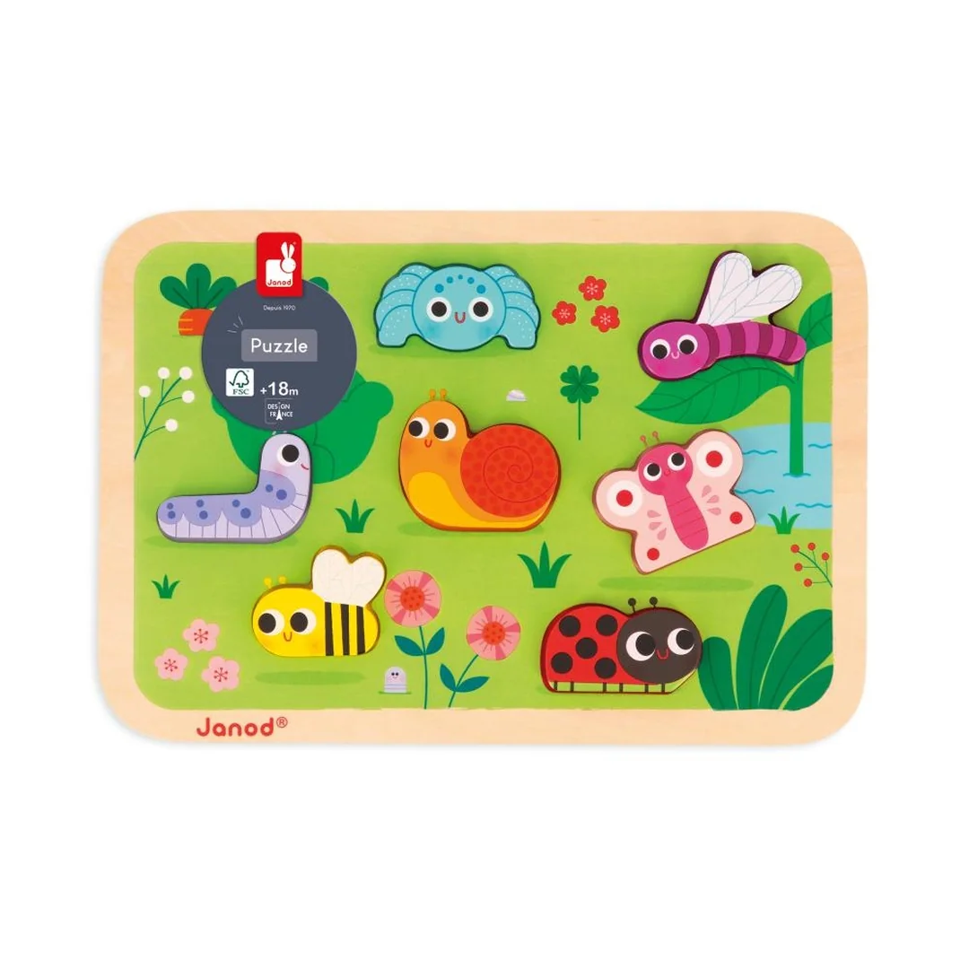 Janod Drevené vkladacie puzzle pre najmenších Záhrada Chunky