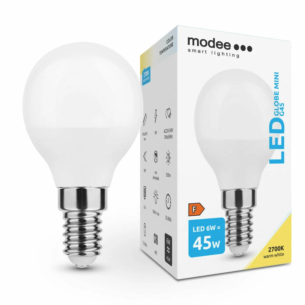 Modee Lighting LED žiarovka Globe Mini G45 6W E14 teplá biela
