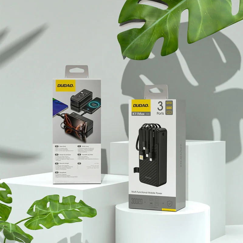 Dudao K11 Max Power Bank 30000mAh + kábel USB / USB-C / Lightning / Micro USB 10W, čierny cro USB 10W, čierny