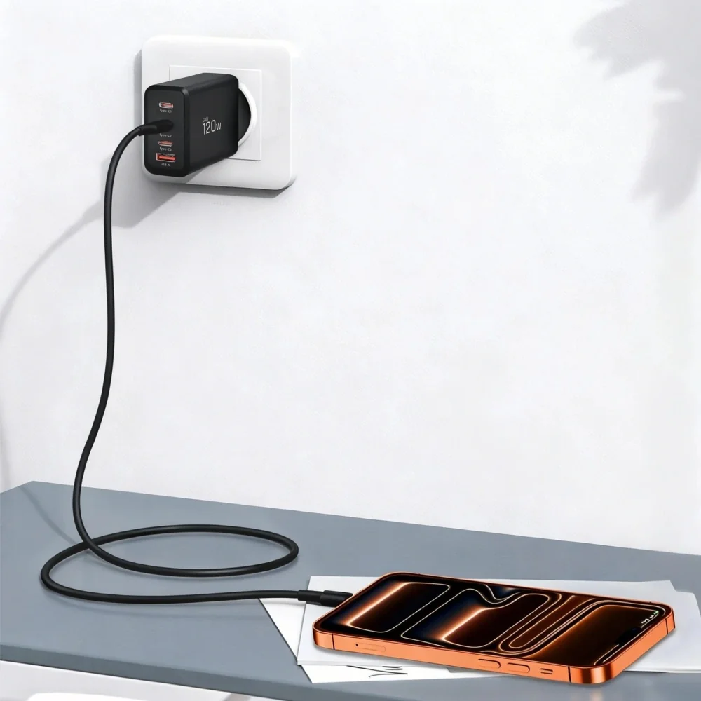 Tech-Protect NC120W GaN sieťová nabíjačka USB / 3x USB-C 120W PD QC, čierna ierna