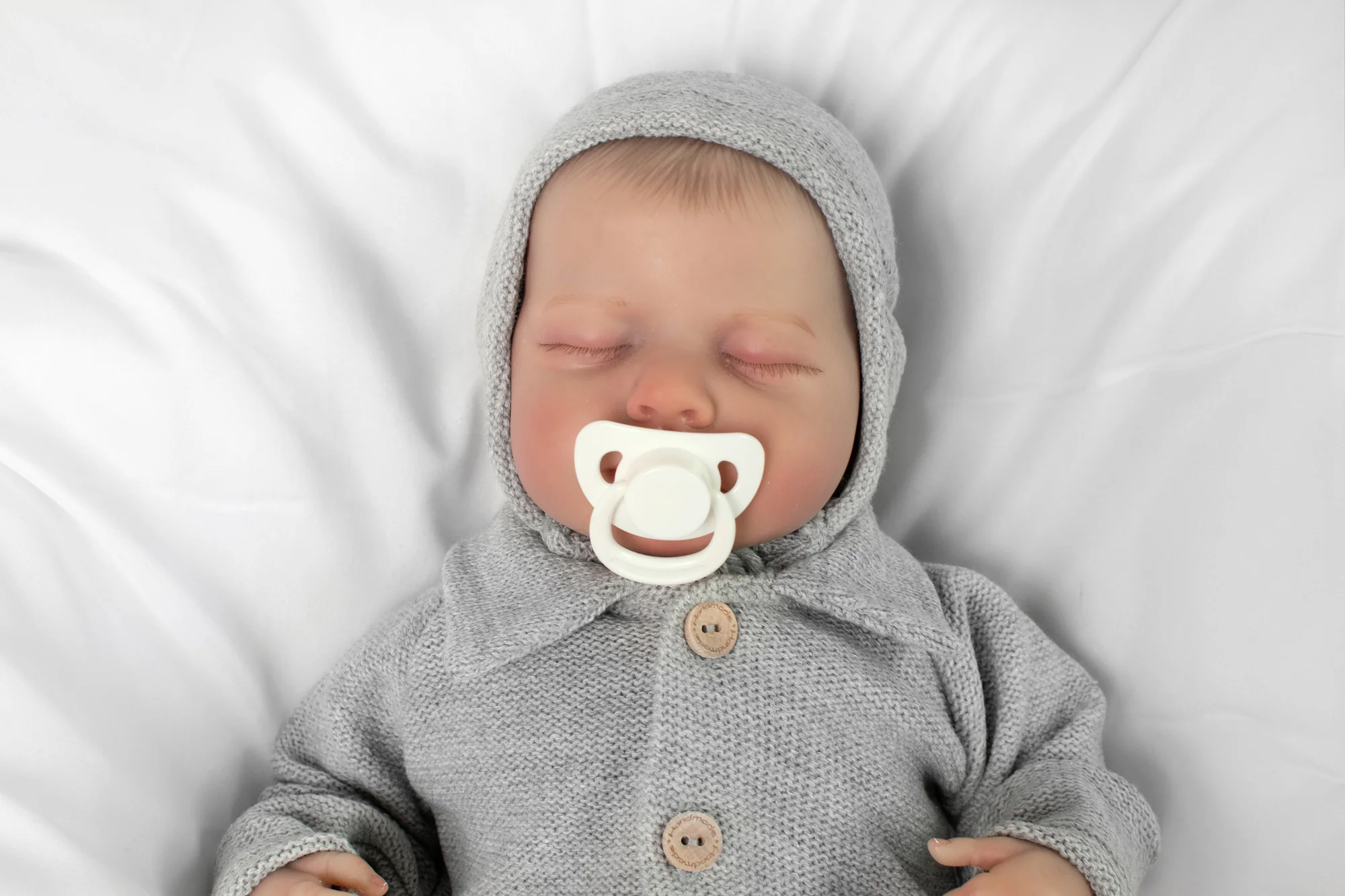 Pletená čiapočka na zaväzovanie bonetka Boy, Hand Made Baby Nellys, sivá, veľ. 68/74
