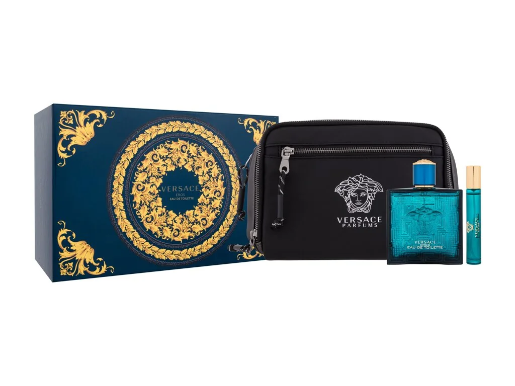 VERSACE EROS toaletná voda 100 ml + toaletná voda 10 ml + kozmetická taška 1×1 ks, pánska kozmetická sada