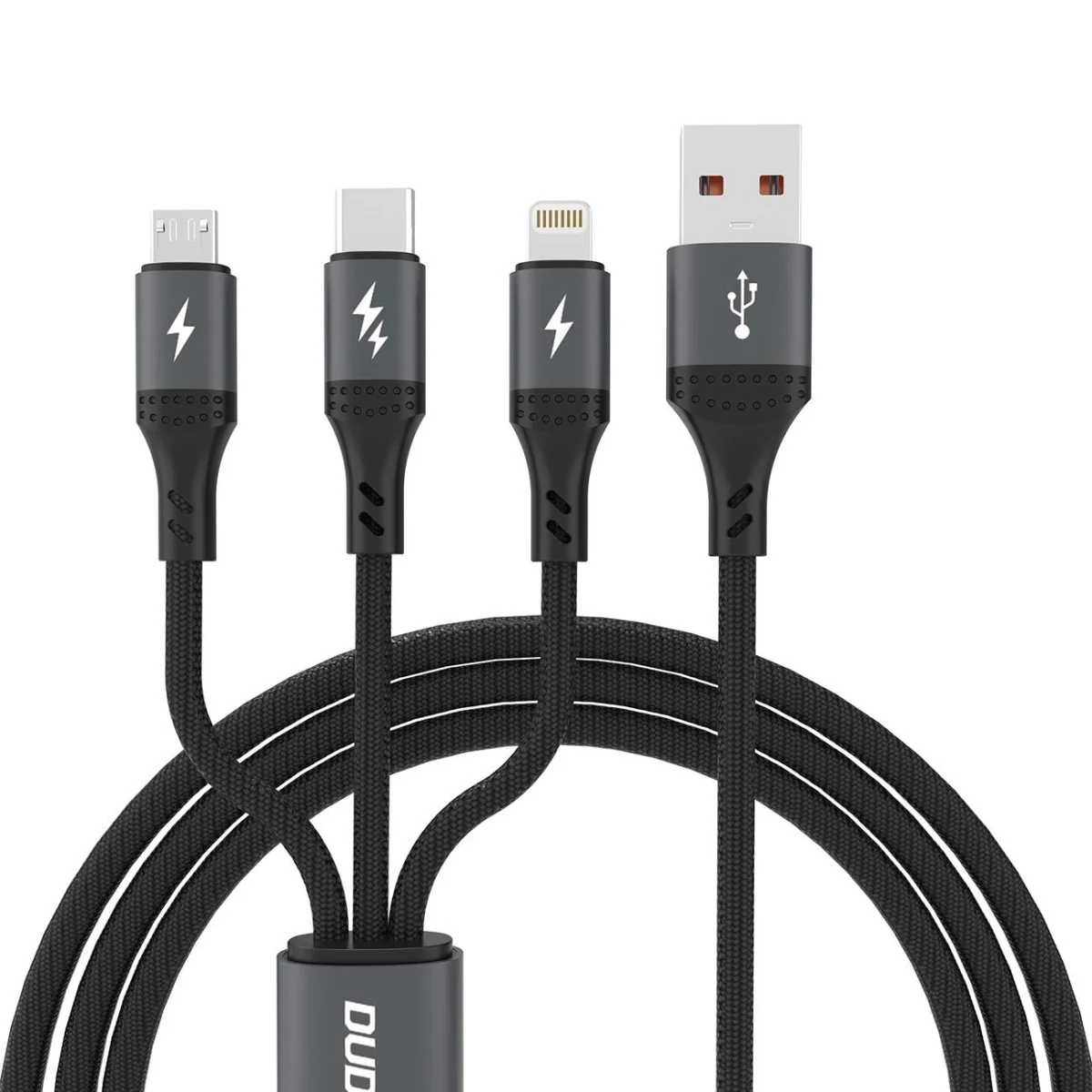 Dudao L3E 3in1 kábel USB - Micro USB / USB-C / Lightning 60W 1.2m, čie rny