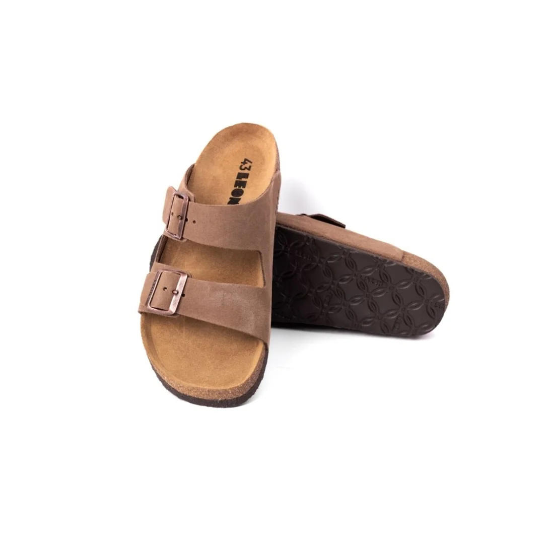 Leon 4703 Pánske celokožené korkové vsuvky 44 - 28 cm, hnedá, 2,5 cm
