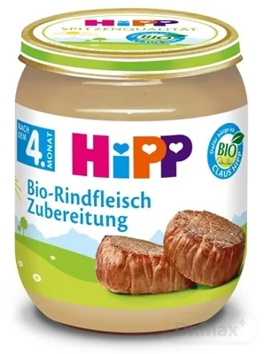 HiPP Príkrm BIO Hovädzie mäso - pyré 1×125 g, mäsový príkrm pre deti