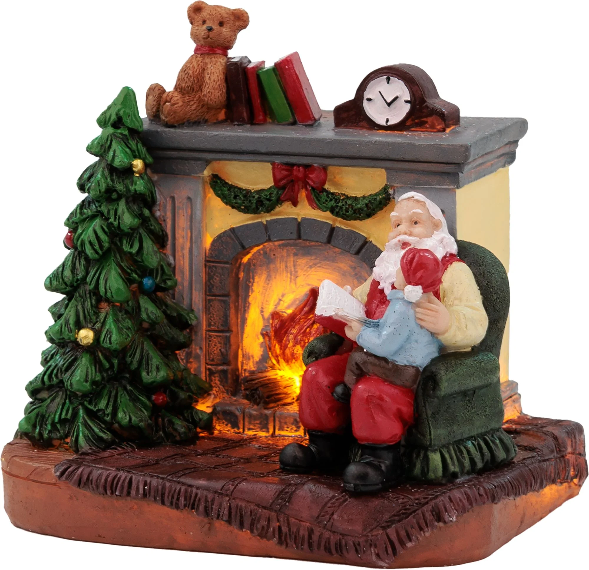 MagicHome vianočný LED Santa s dieťaťom pri krbe, balenie 12 ks Interiér, 10,5x8x9 cm, sellbox