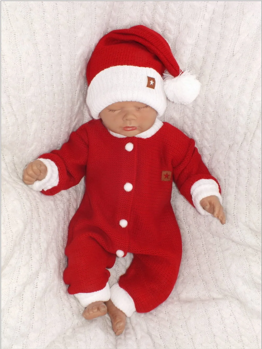 Z&Z 2-dielna sada Pletený overálok + čiapočka Baby Santa, červený, veľ. 86