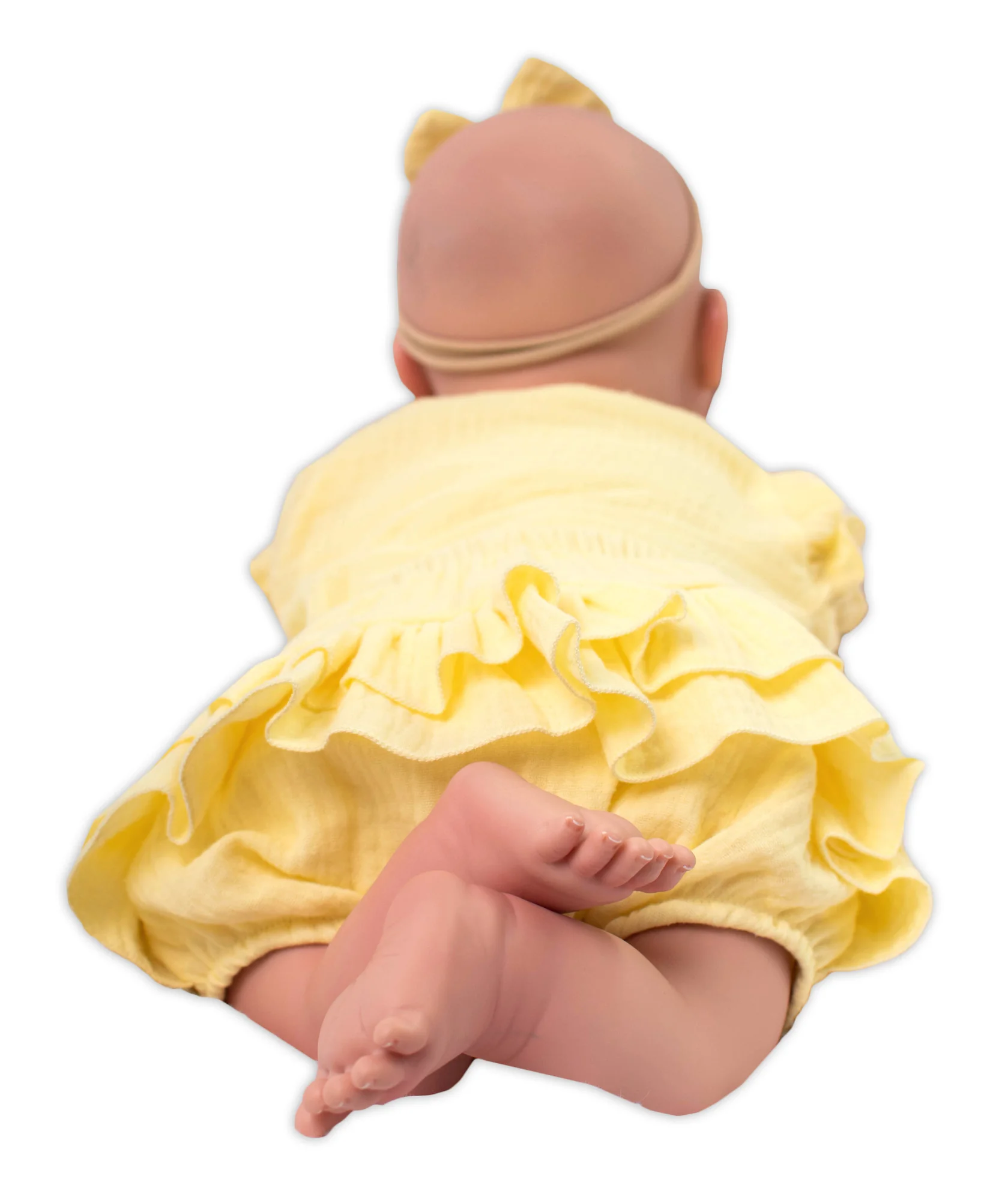 3-dielna mušelínová súpravička, body, kraťasky+čelenka GIRL, žltá