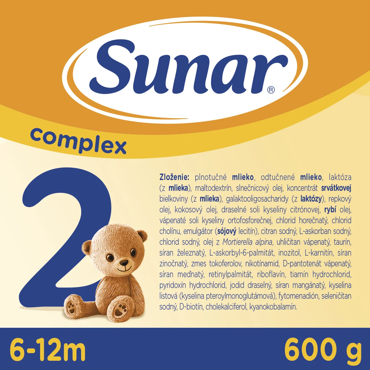 Sunar Complex 2, následná dojčenská mliečna výživa 600 g 1×600 g, mliečna výživa, od 6. mesiaca