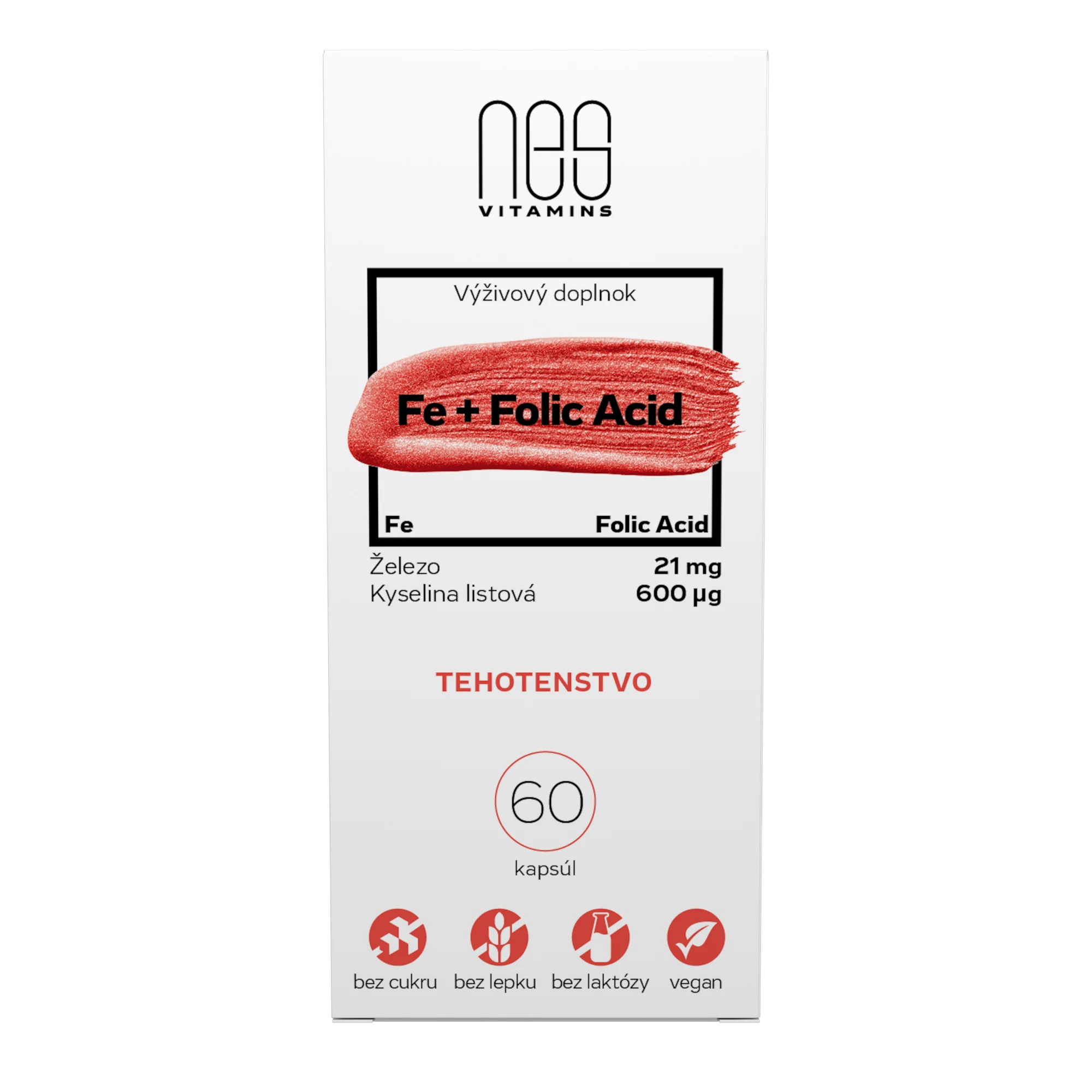 nesVITAMINS Fe 21 mg + Folic Acid 600 µg 1×60 cps, výživový doplnok