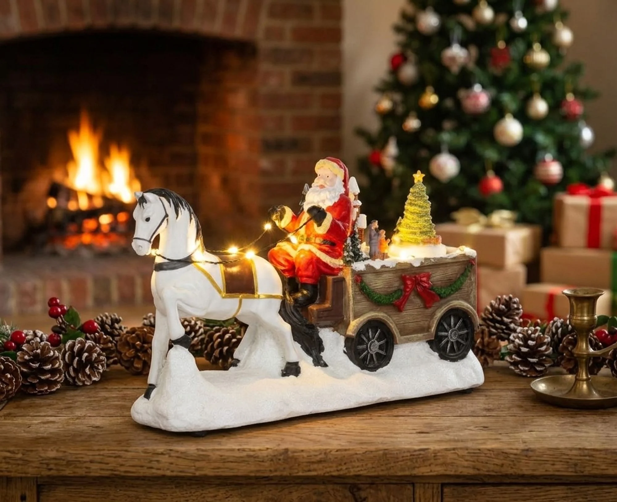 MagicHome vianočný LED Santa s koňom, 1 ks 3xAA, interiér