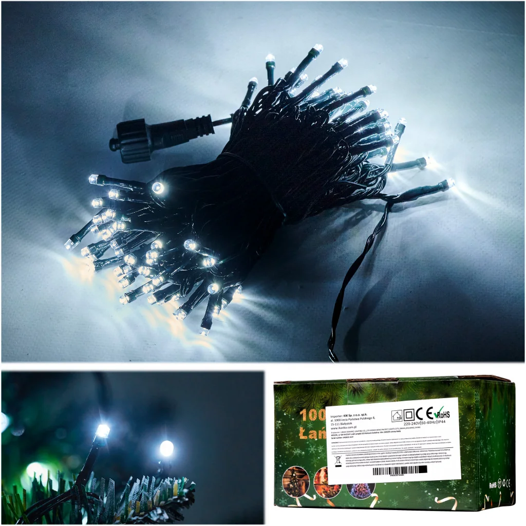 Vianočná LED reťaz 10 m – 100 LED, studená biela, 8 režimov, vnútorný
