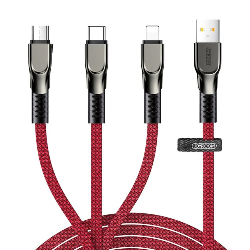 Joyroom 3in1 kábel USB - Lightning / Lightning / USB-C 3.5A 1.3m, červený ený