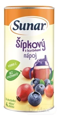 Sunar Rozpustný nápoj Šípkový s čučoriedkami 1×200 g, potravina na osobité výživové účely