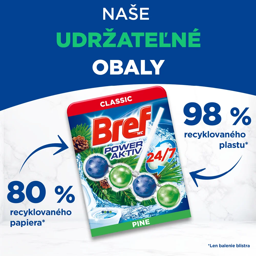 Bref Power Aktiv tuhý WC blok Pine 6×50 g 6×50 g, WC blok
