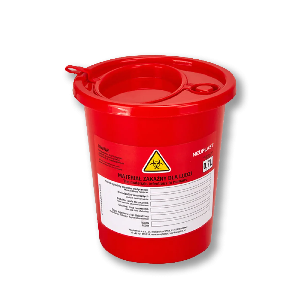 Vedierko na zdravotnícky odpad BDS Red Medical Waste container 0,7l