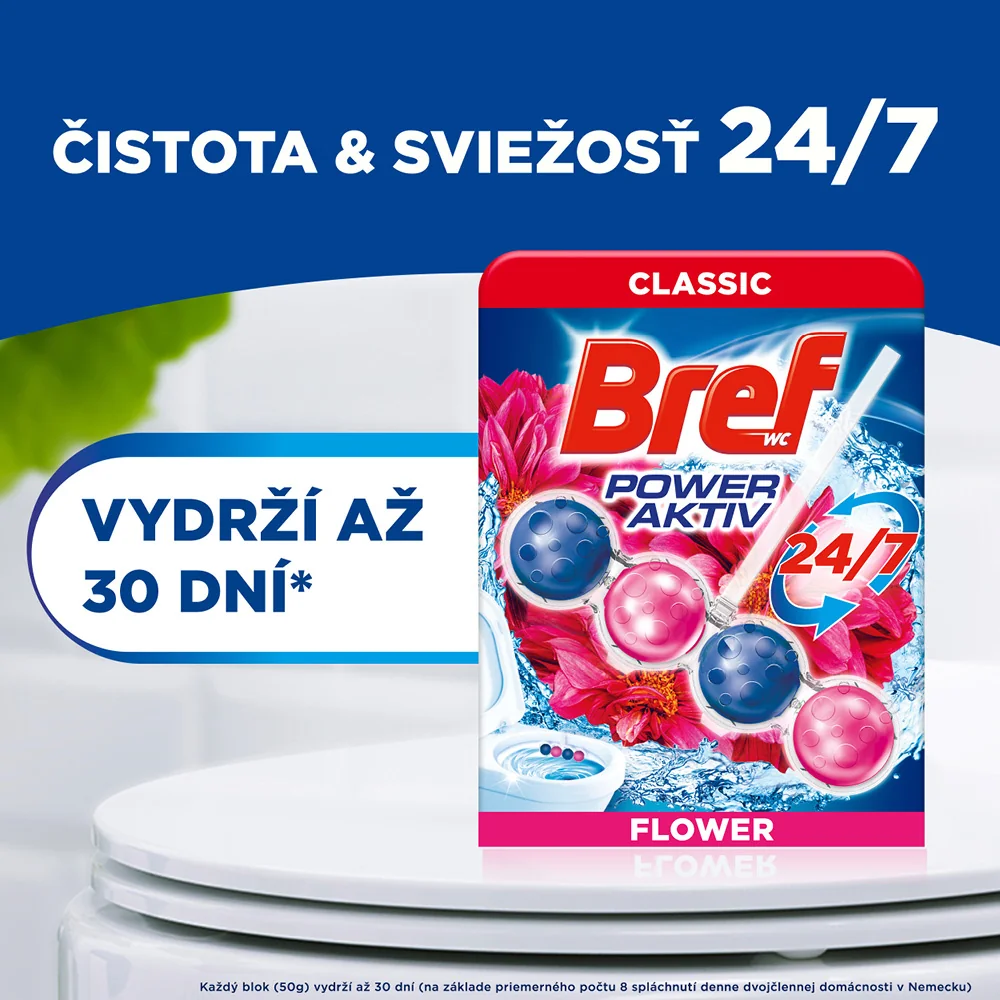 Bref Power Aktiv tuhý WC blok Flower 4×50 g, WC blok