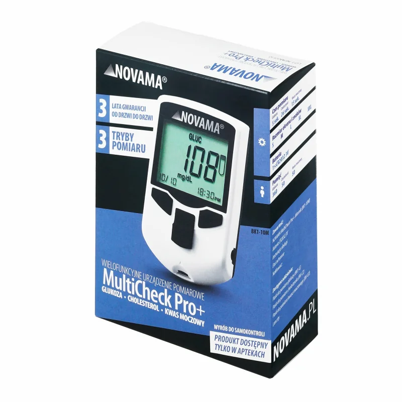 NOVAMA MultiCheck Pro+ 3v1 merač glukózy, cholesterolu a kyseliny močovej 