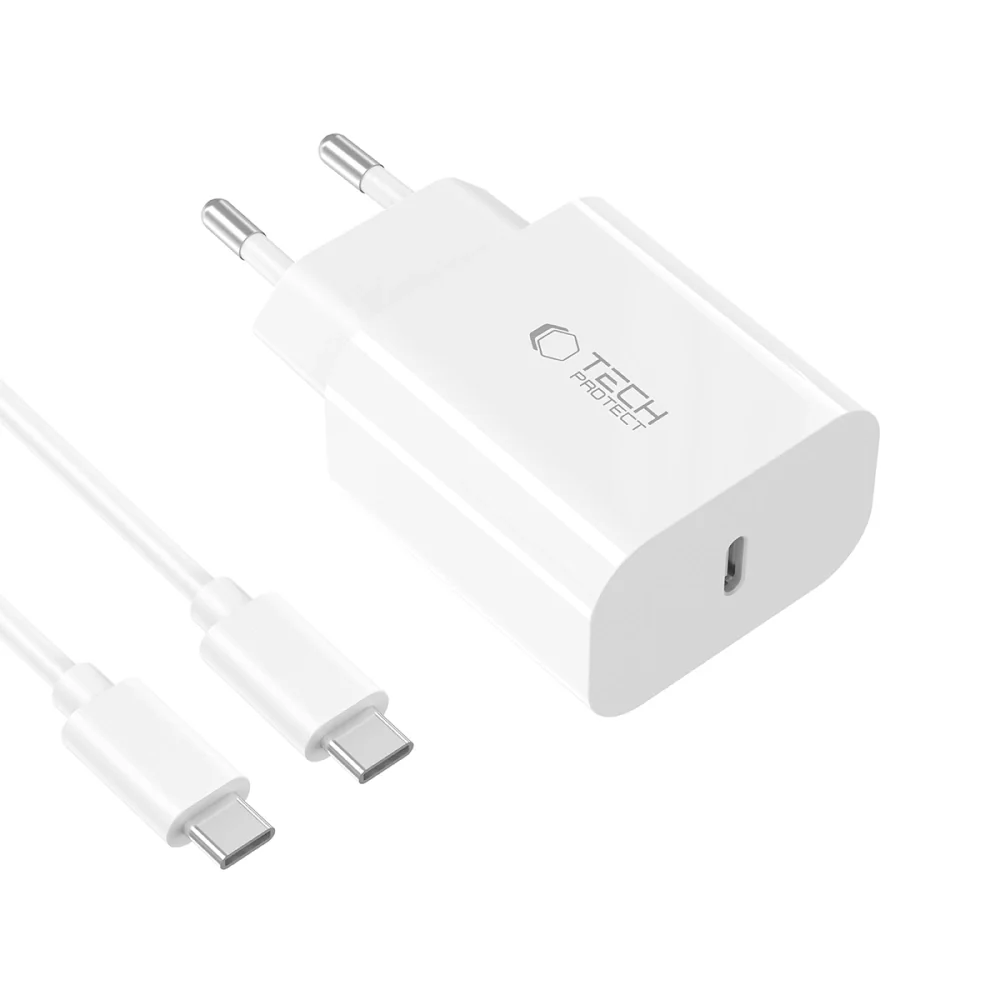 Tech-Protect NC20W sieťová nabíjačka USB-C PD 20W + kábel USB-C, biela