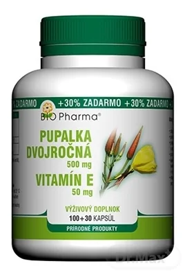 BIO Pharma Pupalka dvojročná 500 mg, Vit. E 50 mg 1×130 cps, výživový doplnok