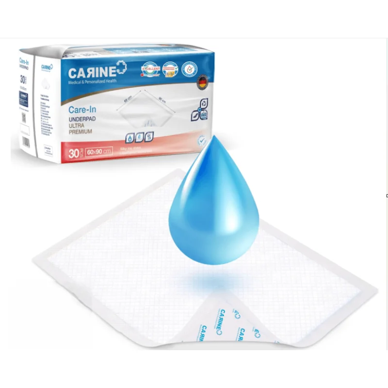 CARINE Jednorazové absorpčné podložky modré, 60 cm x 90 cm, absorpcia 1000 ml, 30 ks, TOW019033