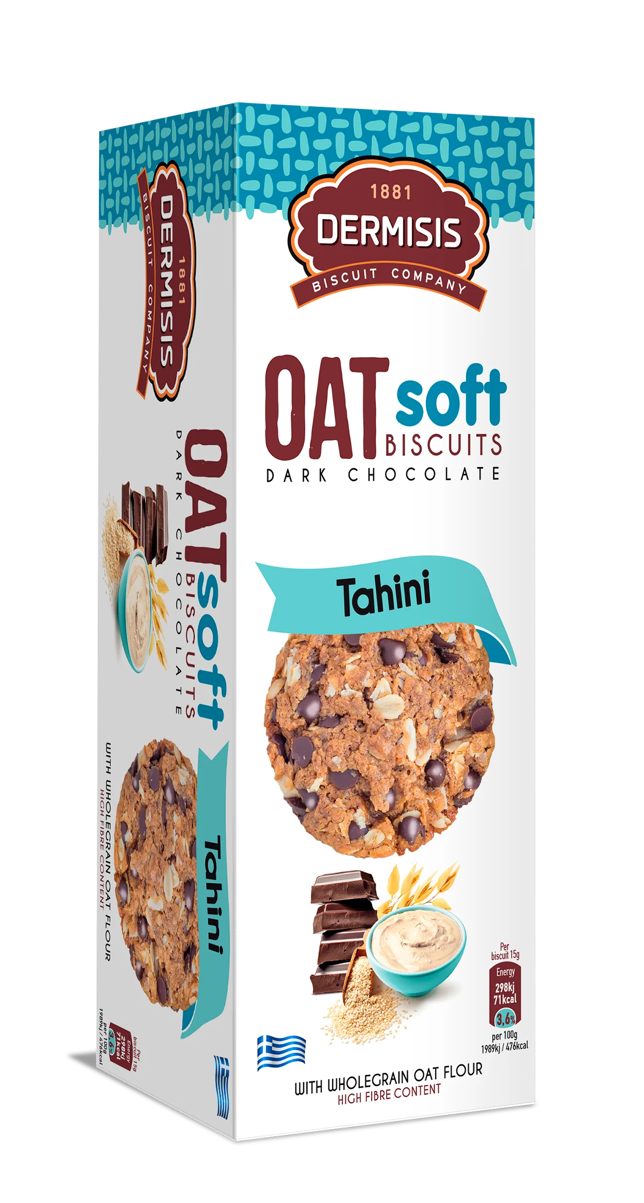 Dermisis Mäkké ovsené sušienky s tahini a čokoládou 150 g horká čokoláda