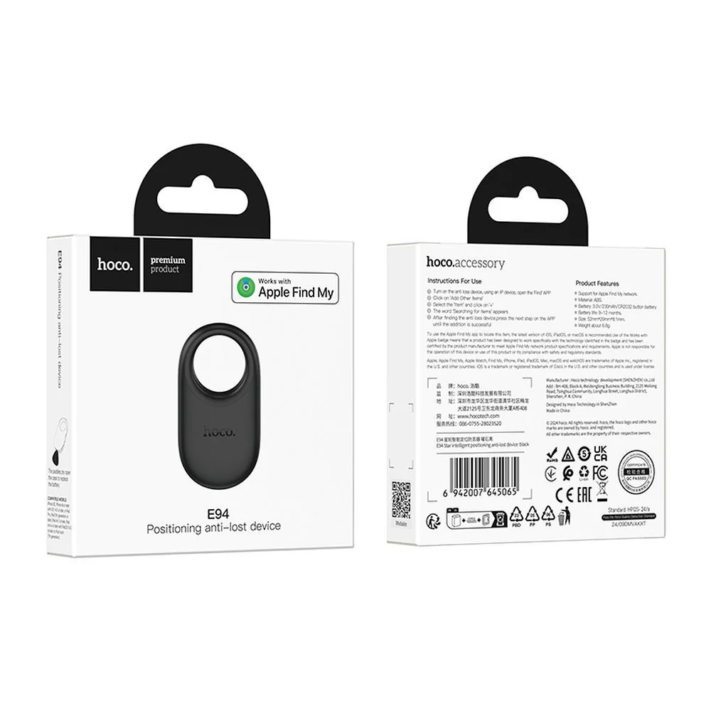 Hoco E94 lokalizátor Apple FindMy, čierny