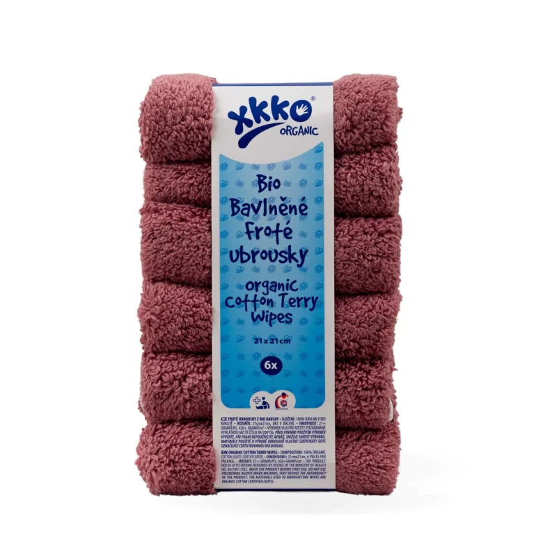 XKKO Organic biobavlnené froté obrúsky GOTS 21x21 cm