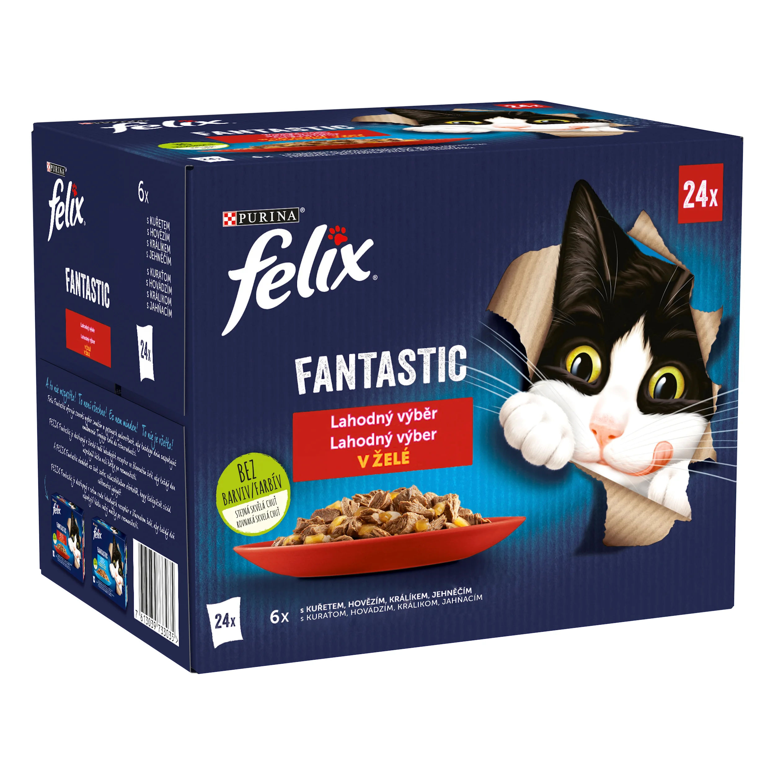 Felix Fantastic kapsičky pre mačky kura, hovädzie, králik, jahňacie v želé 24×85 g 24×85 g, kapsičky pre mačky