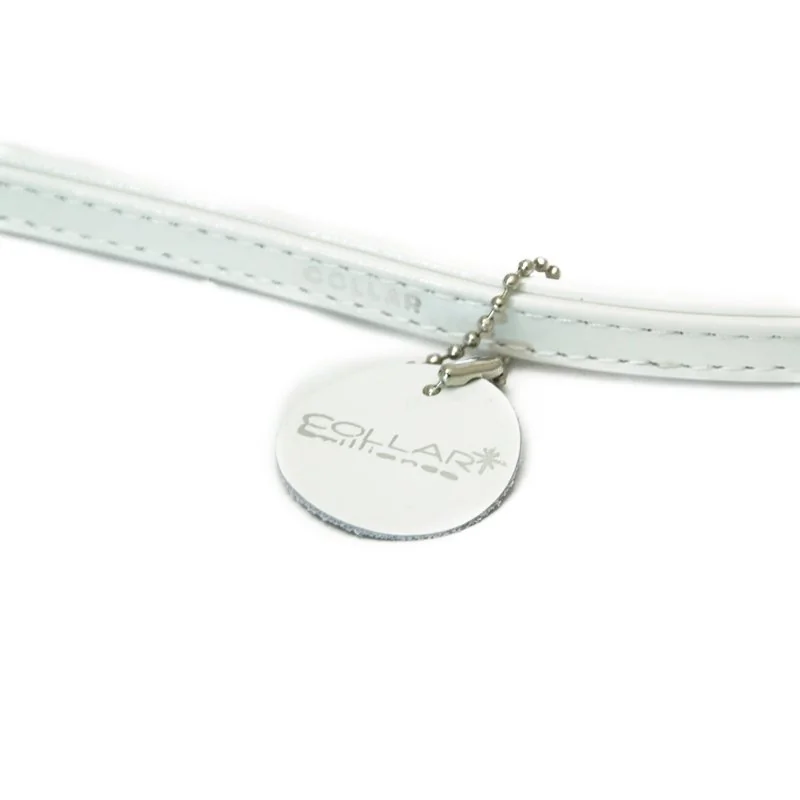 Lesklé biele kožené vodítko 122cm, šírka: 18 mm
