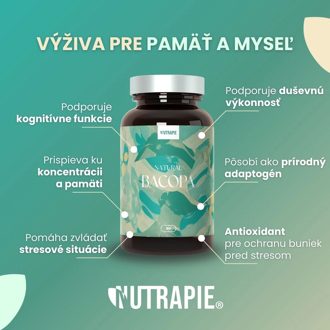 Nutrapie Natural Bacopa 1×90 kapsúl, výživový doplnok na pamäť a sústredenie