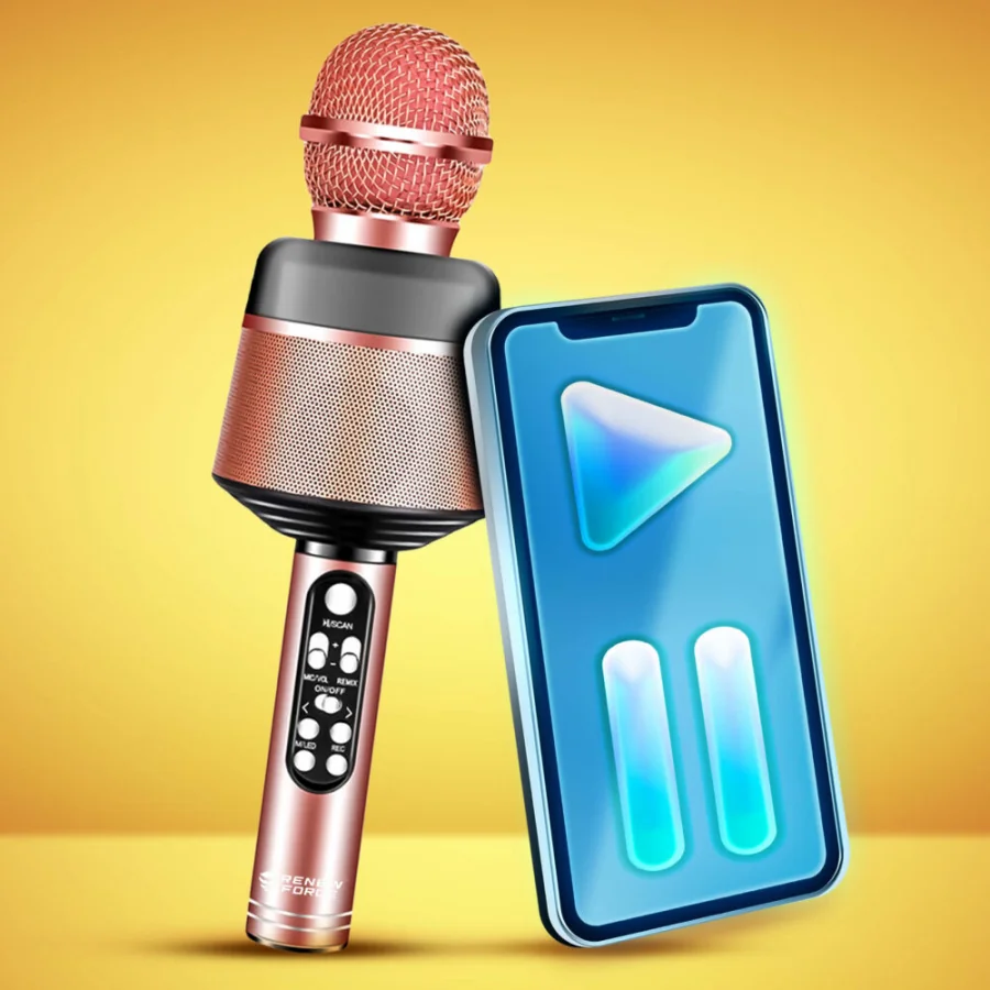 Bluetooth karaoke mikrofón s reproduktorom, WM-100-Pink