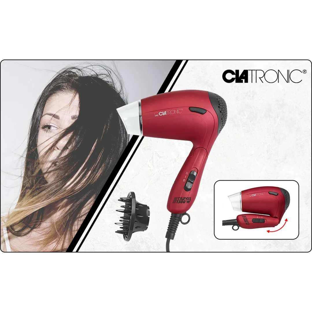 Clatronic HTD 3429 RD cestovný sušič vlasov 1300 W, difuzér, 110/230 V 