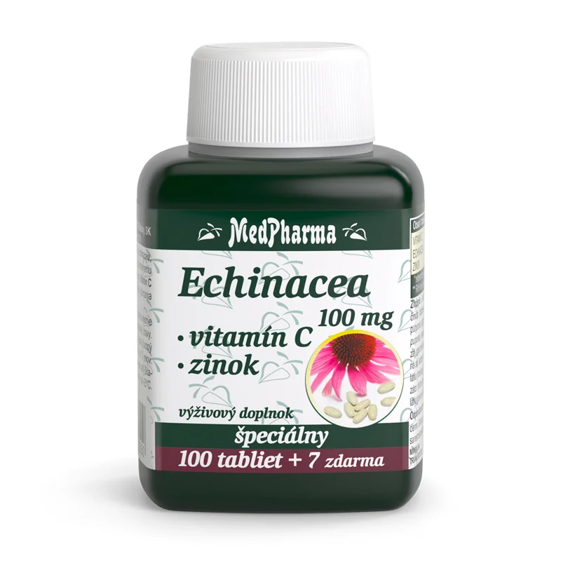 MedPharma ECHINACEA 100MG, VITAMÍN C, ZINOK 1×107 tbl, echinacea + horčík + zinok