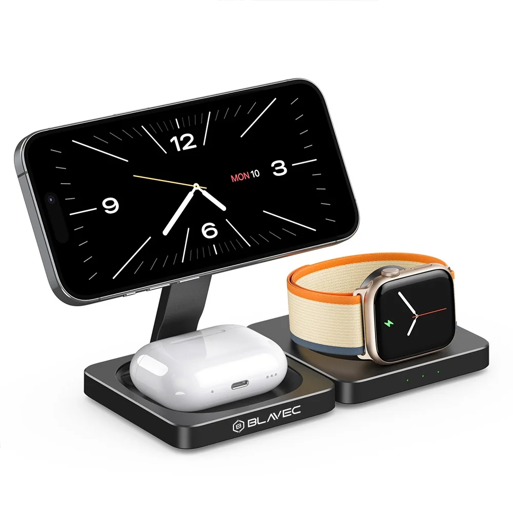 Blavec Charging Station MagSafe bezdrôtová nabíjačka na mobil / AirPods / Apple Watch 15W, čierna s / Apple Watch 15W, čierna