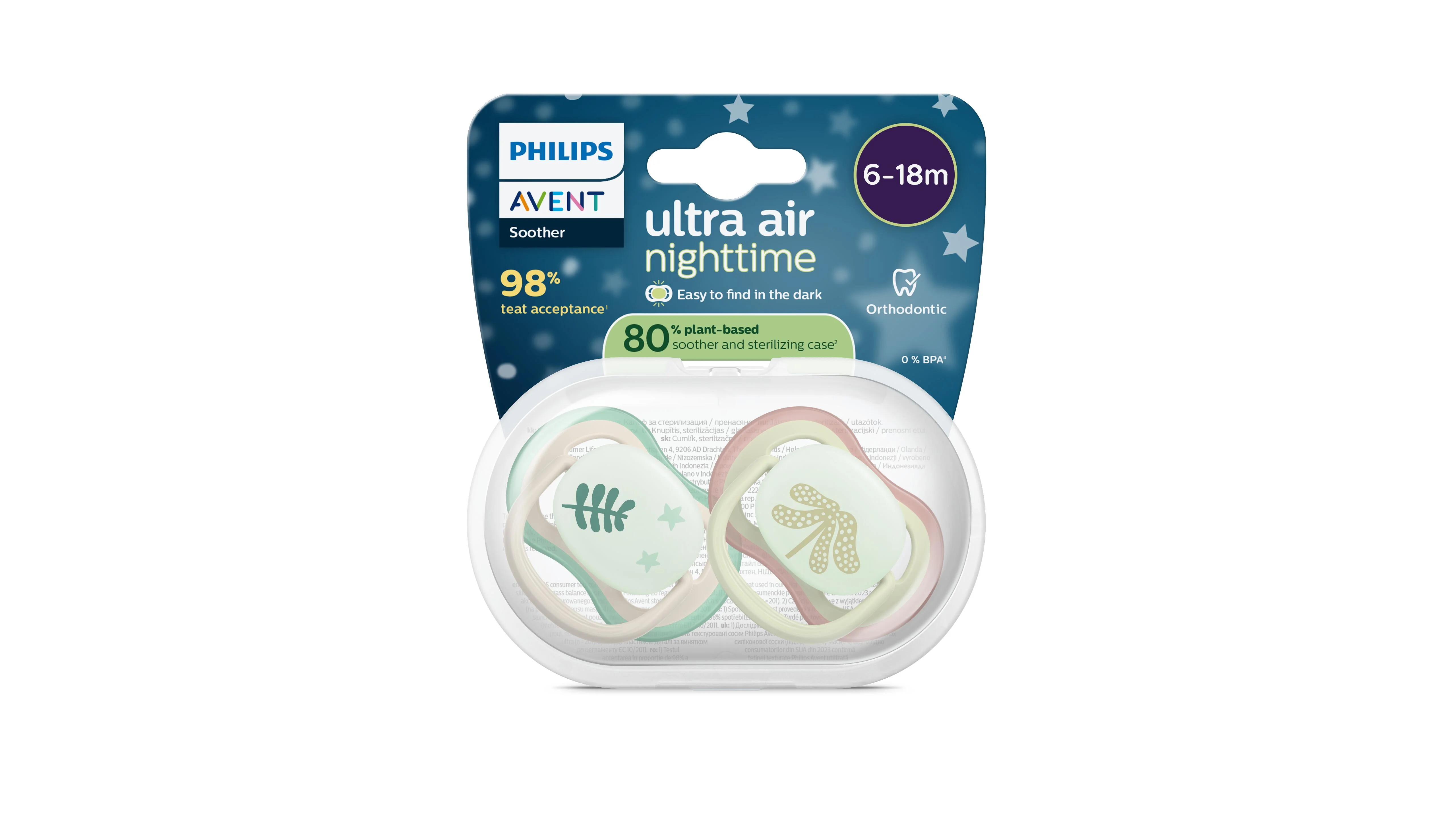 Philips AVENT - Cumlík Ultra air s obrázkom SCF376/31, nočný 6-18 m, neutral 2 ks