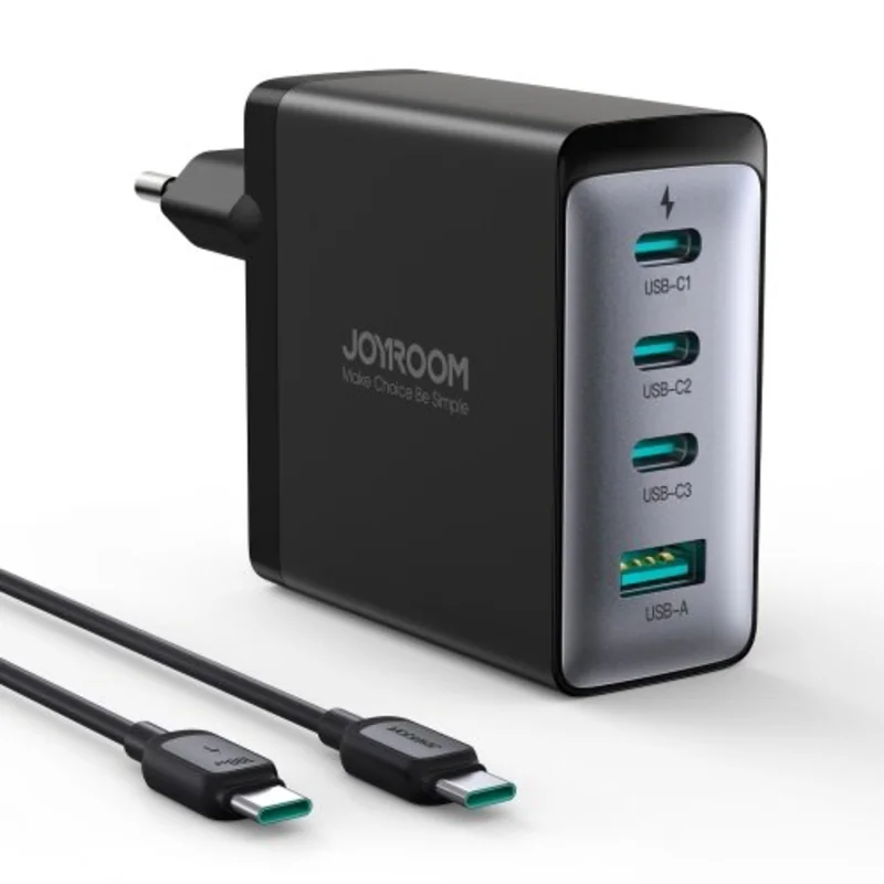 Joyroom JR-TCG04EU GaN sieťová nabíjačka USB / 3x USB-C 100W + kábel USB-C, čierna SB-C, čierna