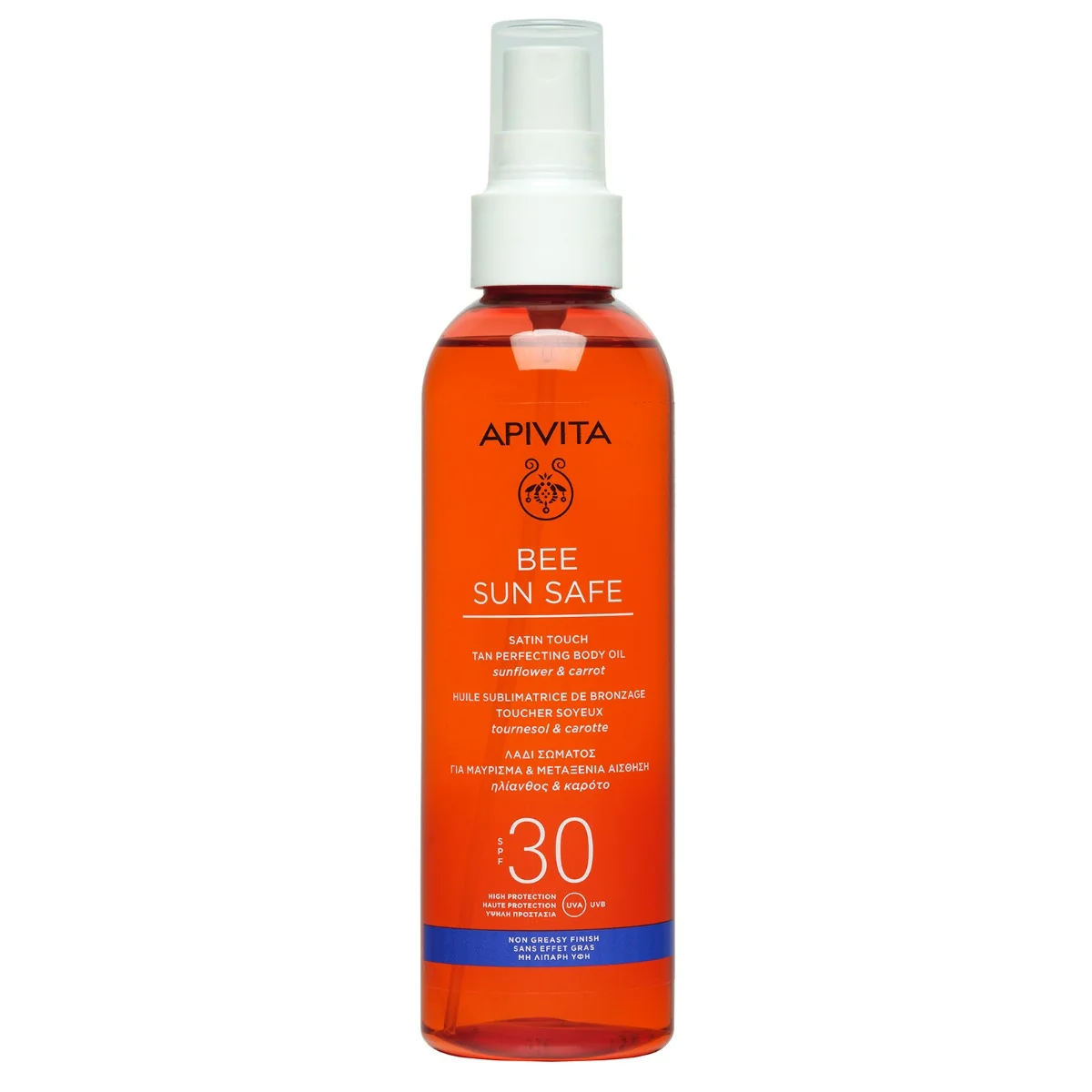 APIVITA Bee Sun Safe Satin Touch Tan Perfecting Body Oil SPF30, 200ml 1×200 ml, telový sprej